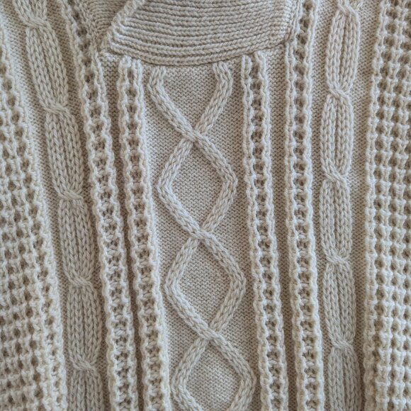 Falcarraugh Classic Irish Wool Shawl Collar Warm Winter Cable Knit Sweater L - Picture 8 of 8